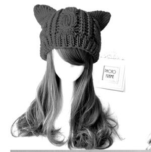 Black Knit Cat Ear Beanie